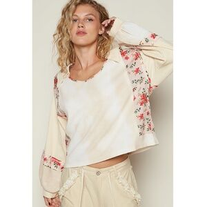 POL Floral Cream and Pink Women's Top